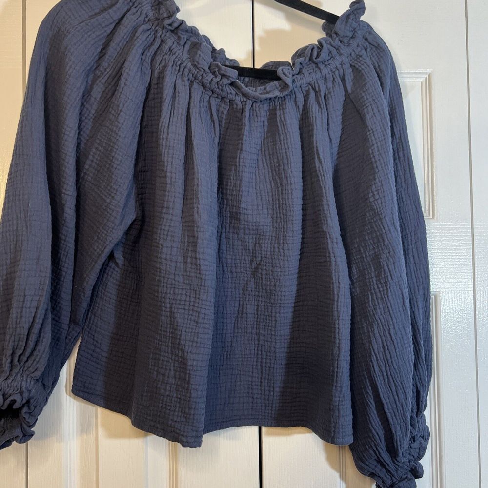 Newbury Kustom Blue Off Shoulder Blouse Long Balloon Sleeve Women Size M‎